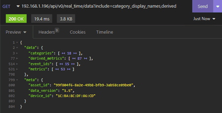 Snapshot of an API endpoint query in the Vorne XL API.