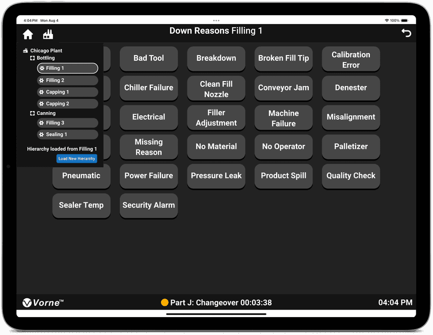 Our Free XL Sidekick companion app open to the down reason page.