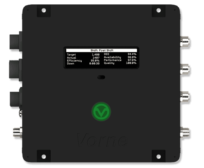 The XL HD IoT device with an andon light that is green to indicate production is running normally.