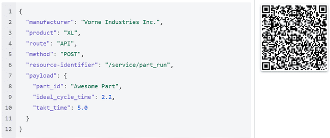 Snapshot of a simplified JSON text format for a Part QR code.