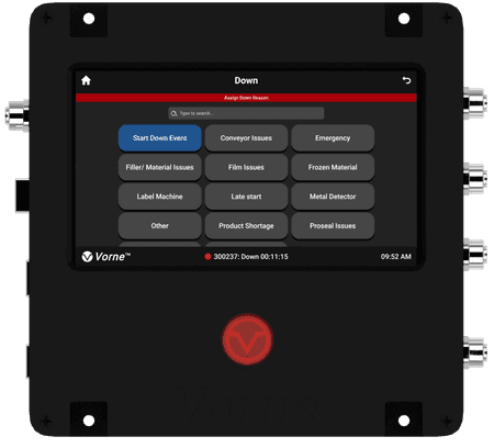 Vorne XL Touch production monitoring device on the down reasons page.