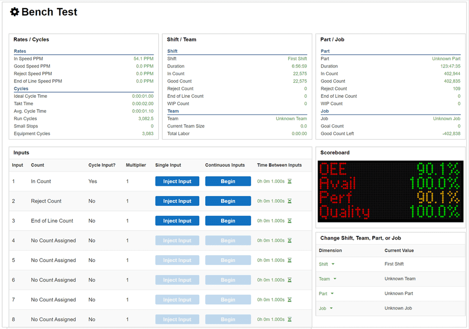 Image of the XL Process Simulator Bench Test page