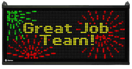 XL810 displaying the words Great Job Team and fireworks.