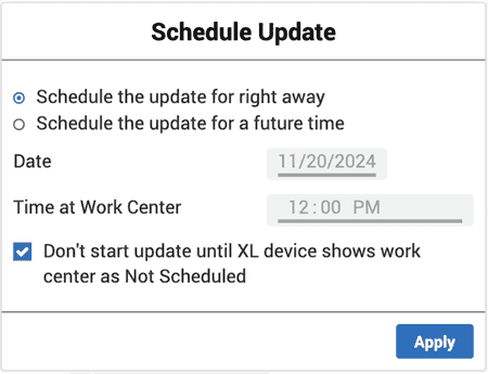 Screen capture of the software upate dialog taken from the Vorne XL software.