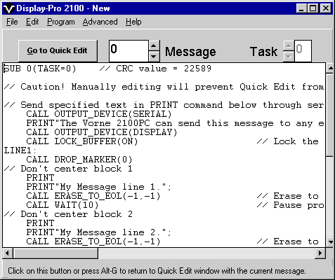 Screen shot of the display pro 2100 script editor.